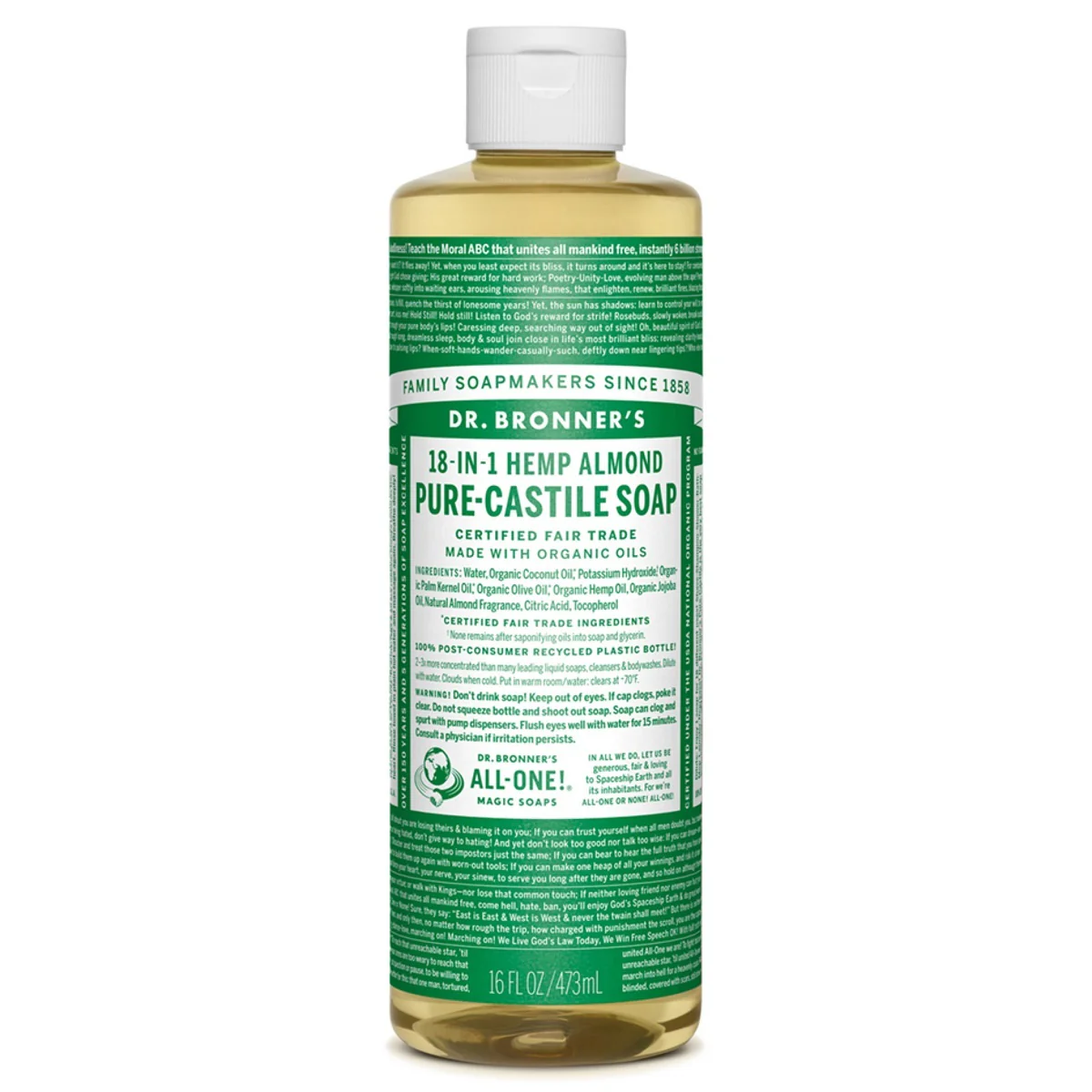 Dr. Bronner's Almond Castile Liquid Soap (16 oz) #14200