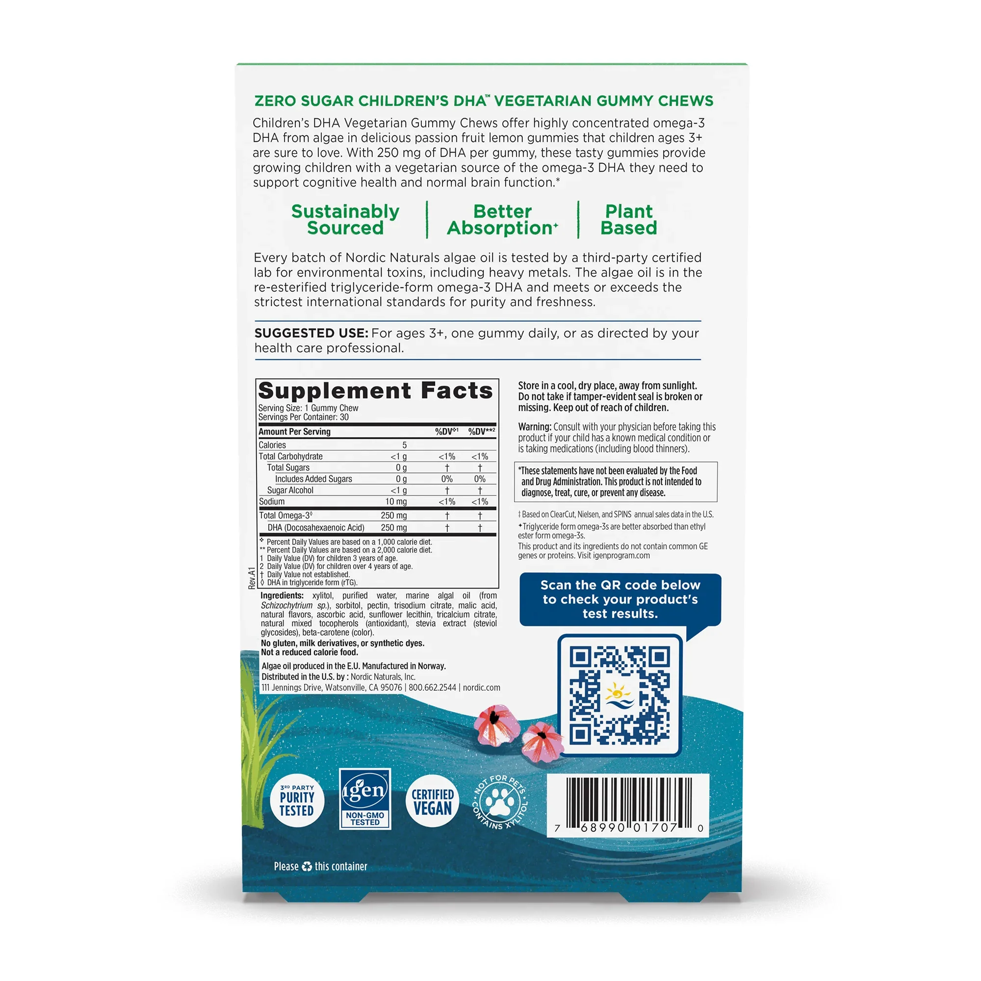 Nordic Naturals Children's Zero Sugar DHA Vegetarian Gummies (30 count) #10091660 - Image 2