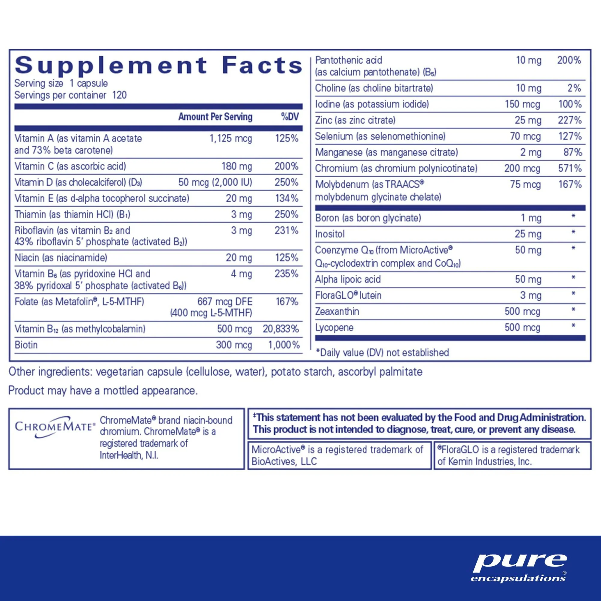 Pure Encapsulations O.N.E. Multivitamin Capsules (120 count) #10085816 - Image 2