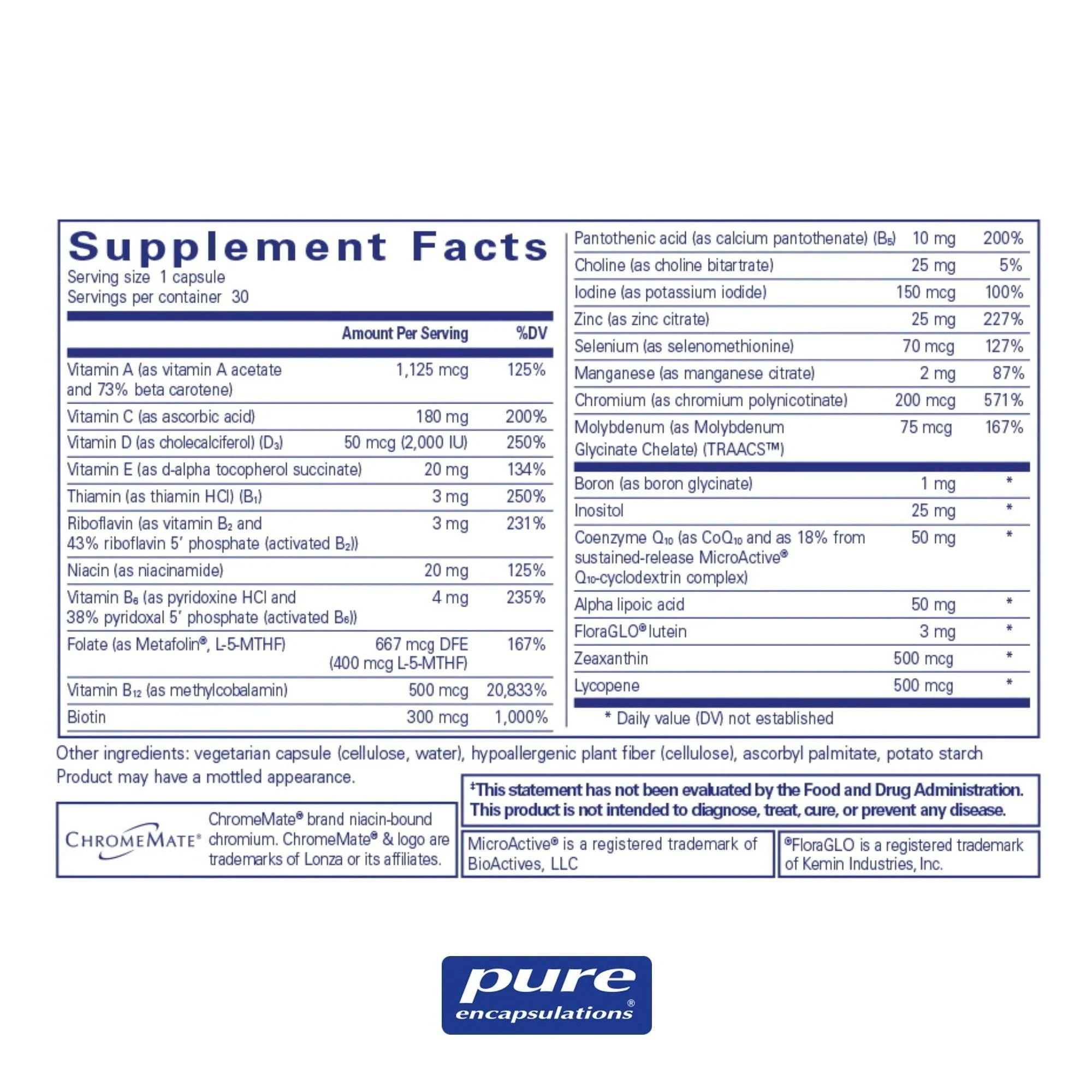 Pure Encapsulations O.N.E. Multivitamin Capsules (30 count) #10085782 - Image 2