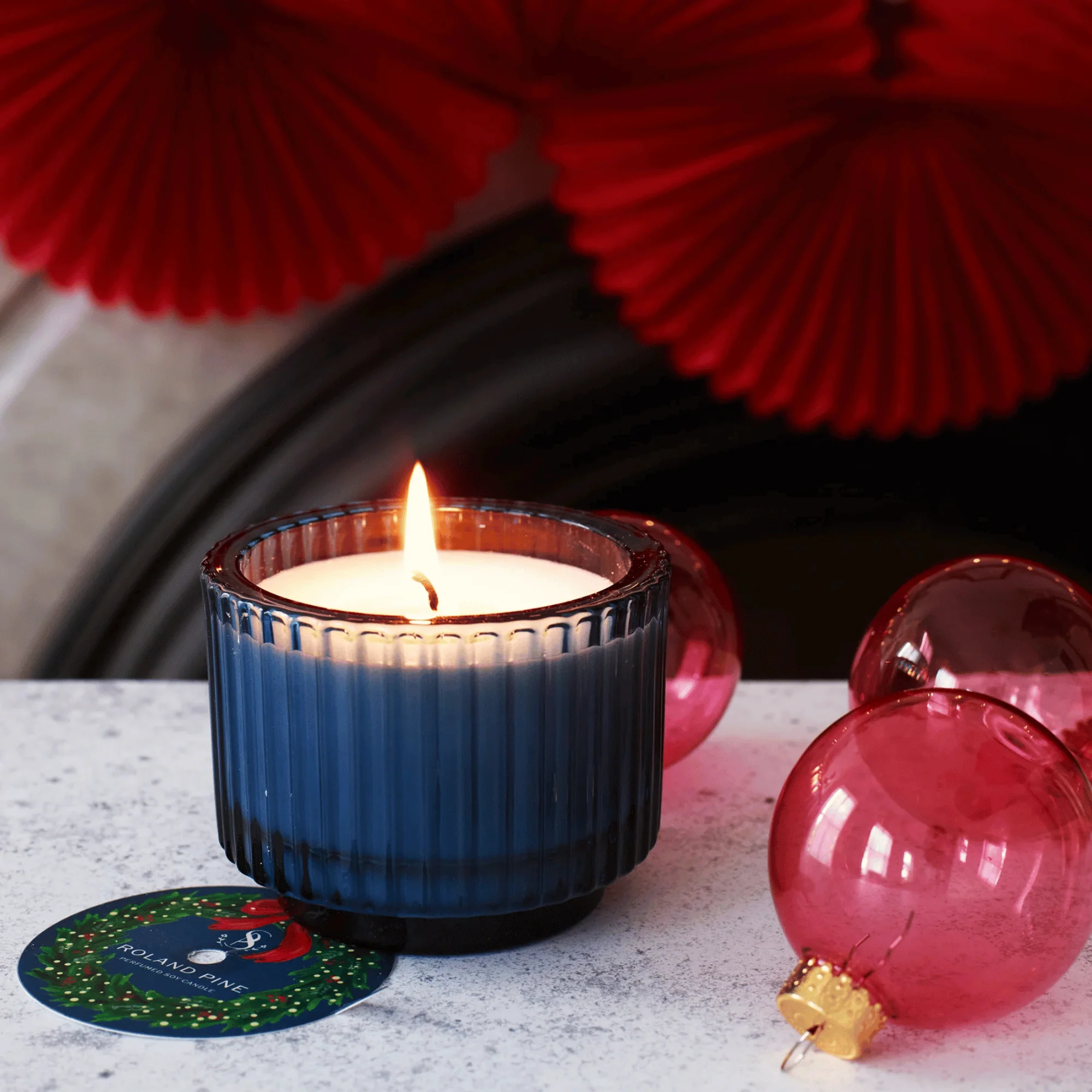 Soap & Paper Factory Home for the Holidays Roland Pine Blue Ribbed Candle (6 oz) #10090681 - Image 4